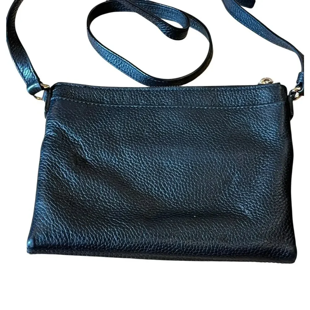 Michael Kors Black Pebbled Leather Shoulder Bag Crossbody Zip Purse Gold MK Logo